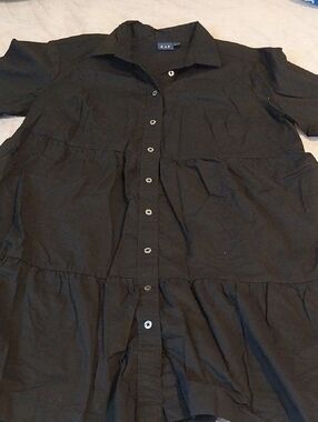 GAP Black Button-Front Tiered Shirt Dress